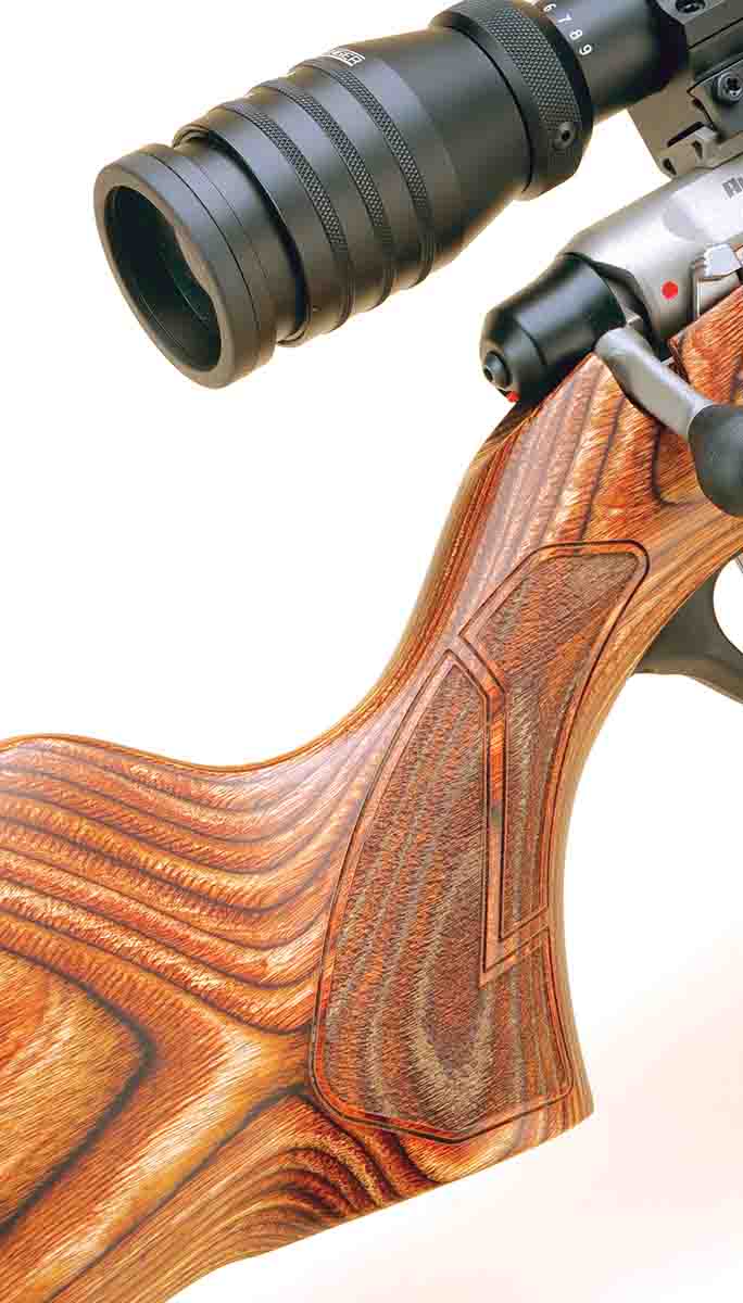 The Crossover’s pistol grip blends in with the buttstock and includes “ribbons” to break up the stippling pattern.